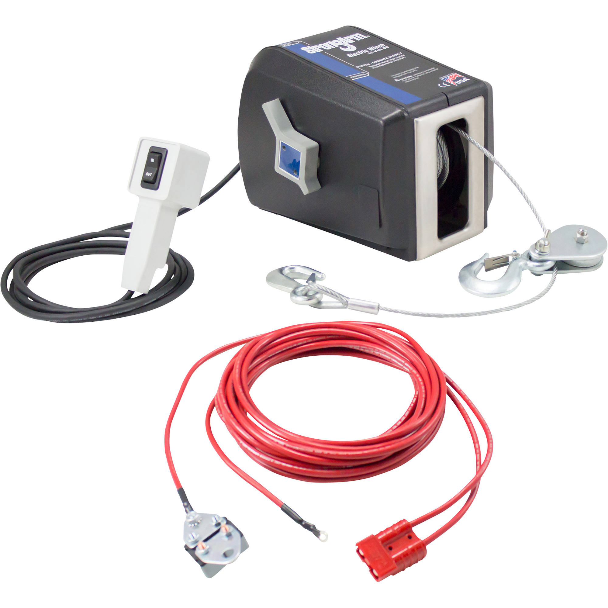Dutton-Lainson StrongArm 12 Volt DC Powered Electric Winch with Remote, 2200-Lb. Capacity, Galvanized Aircraft Cable, Model# SA7015DC